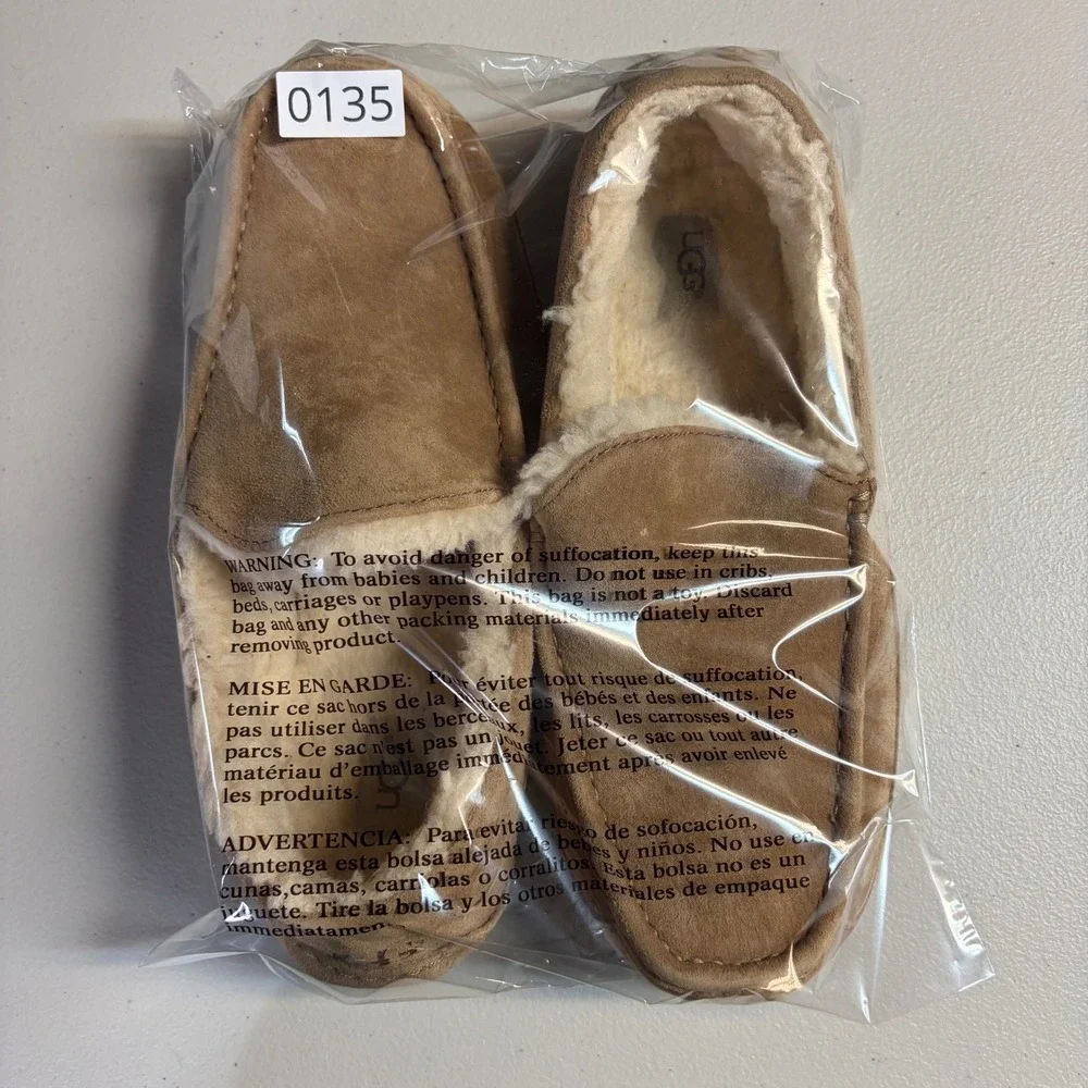 UGG Ascot Moccasin Slippers Mens 11 Chestnut Suede Wool Lined Loafers 5775